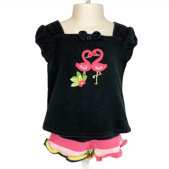 Gymboree Stripe Short Black Flamingo T-Shirt 2T